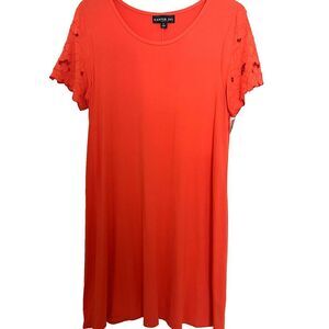 Harper 241 Dress L Orange Shift Short Sleeve Embroidered Casual T-Shirt NWT